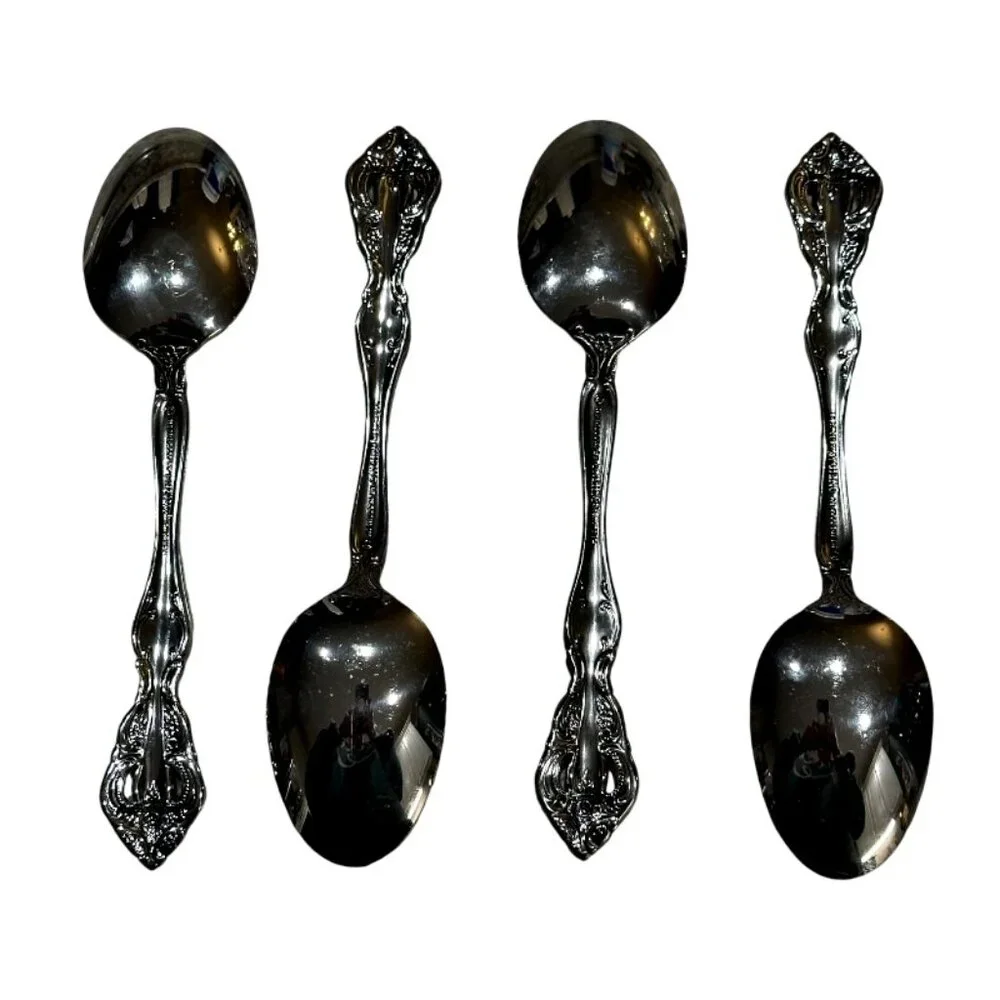 Set of 4 Oneida Stainless MICHELANGELO Heirloom Soup Spoons Glossy Mint!